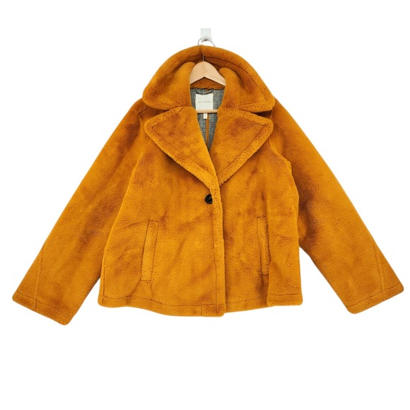 Avec Les Filles Jackets & Blazers - Avec Les Filles Faux Fur‎ Coat XL Women Mustard Yellow Teddy Jacket Plush Luxury